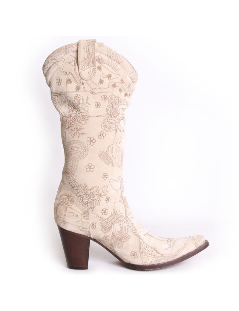 Santiagues GALLIANO T 36 veau velours beige et marron