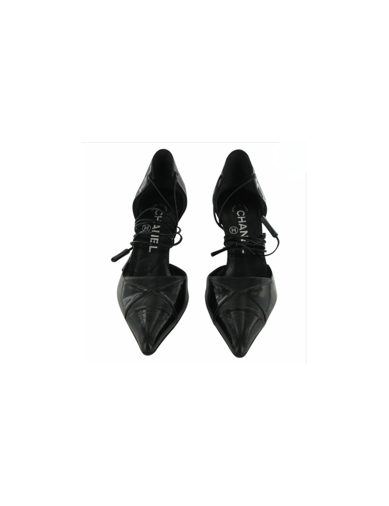 Escarpins couture CHANEL T 35.5 cuir vernis & lisse noir
