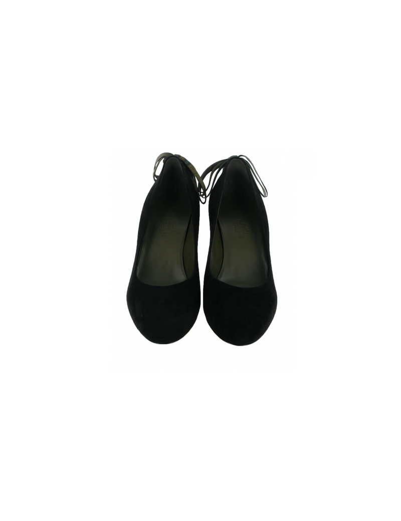  Escarpins HERMES T 35.5  veau velours noir & noeud