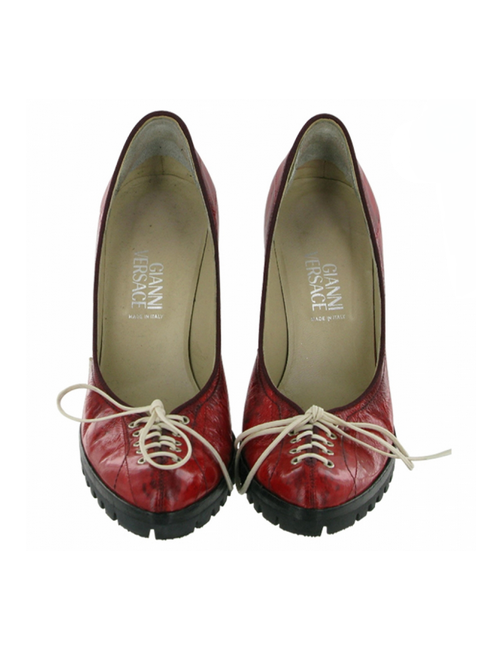 GIANI VERSACE T pumps 37.5 red laces leather cream