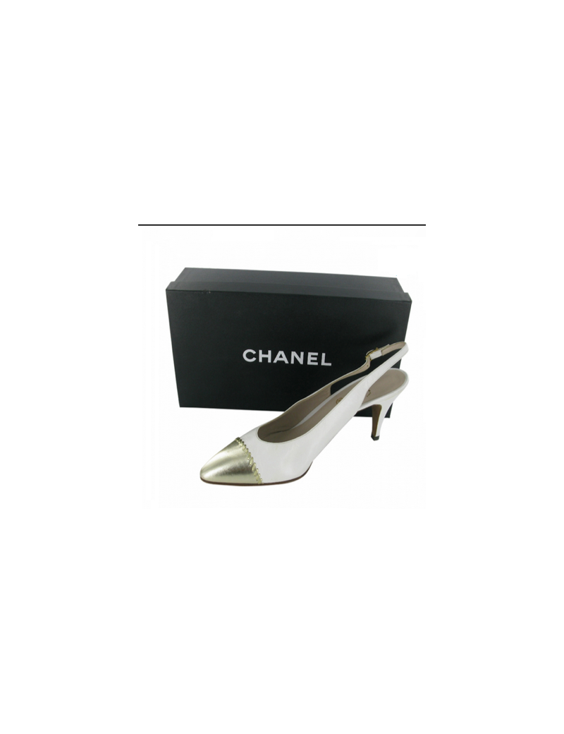Escarpins CHANEL T 40.5 blanc et doré