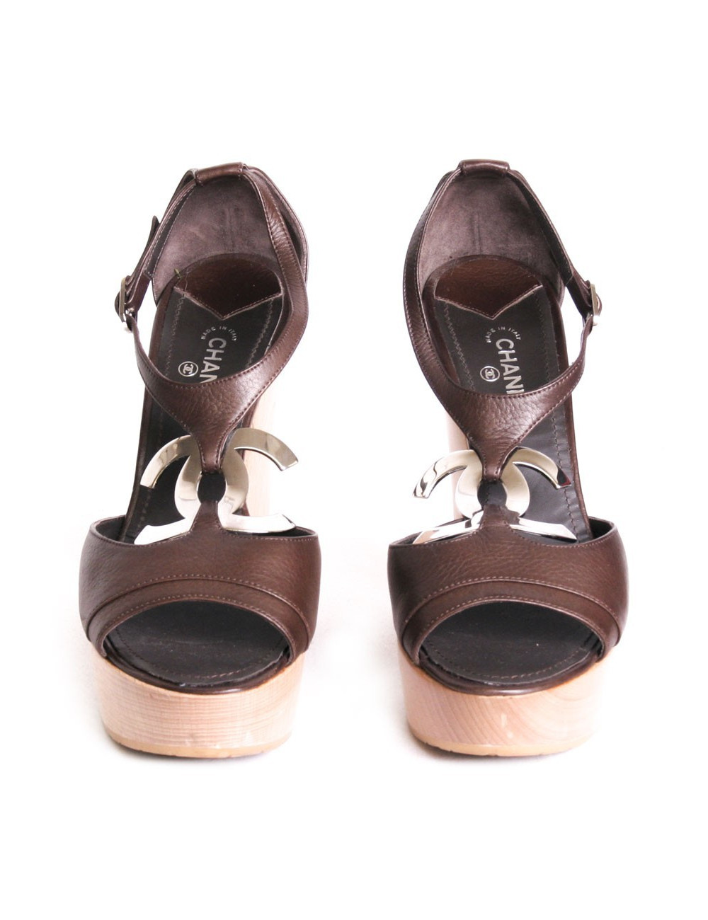 Sandales hautes CHANEL t 39.5 cuir et bois