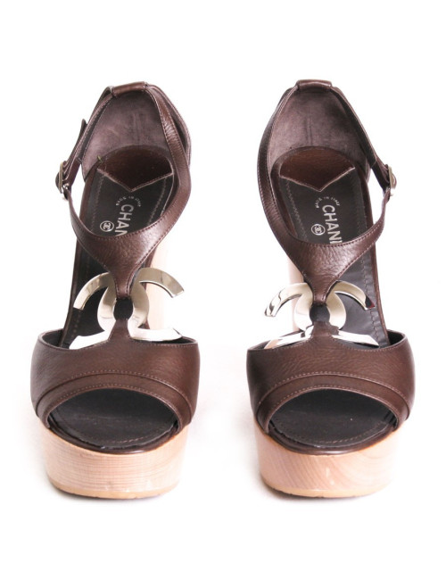Sandales hautes CHANEL t 39.5 cuir et bois