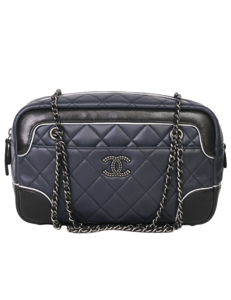 Sac "caméra" CHANEL bicolore bleu et noir