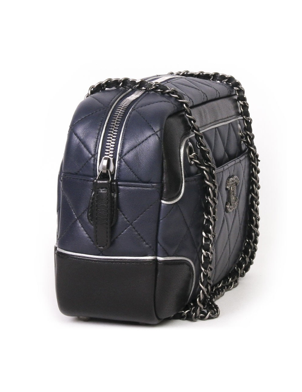 Sac "caméra" CHANEL bicolore bleu et noir