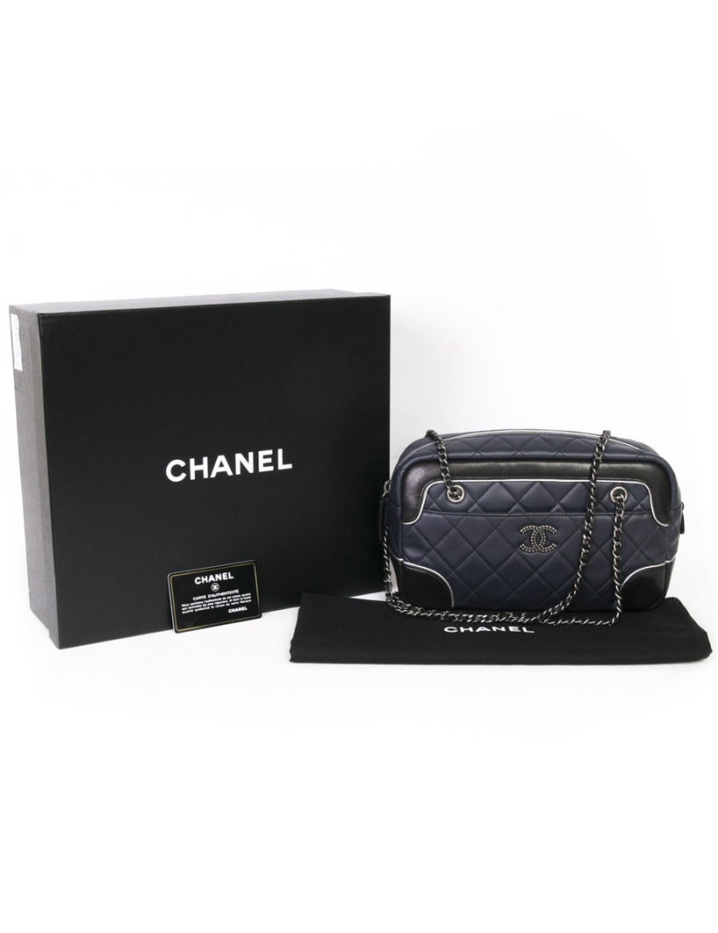 Sac "caméra" CHANEL bicolore bleu et noir