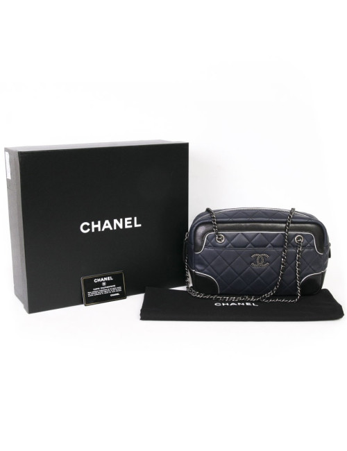 Sac "caméra" CHANEL bicolore bleu et noir