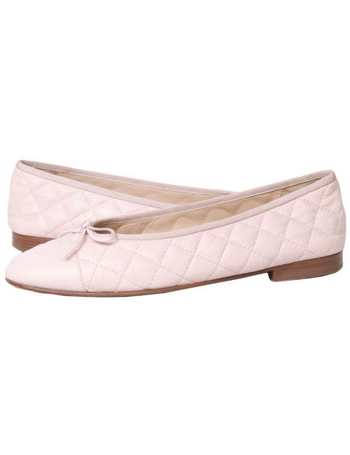 Ballerines CHANEL T 39.5 matelassées en cuir grainé rose 