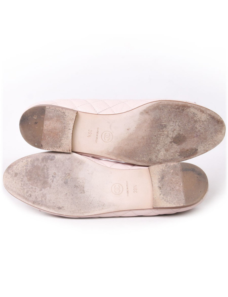 Ballet flats CHANEL T 39.5 quilted pink grained leather
