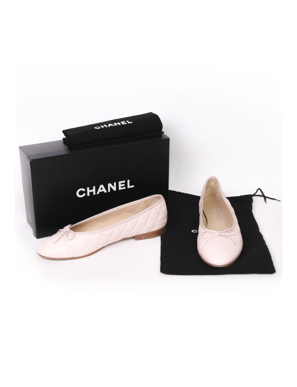 Ballerines CHANEL T 39.5 matelassées en cuir grainé rose 