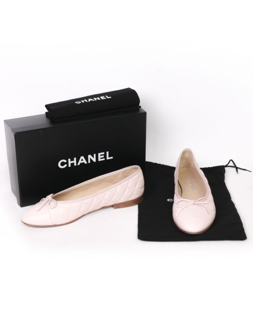 Ballerines CHANEL T 39.5 matelassées en cuir grainé rose 