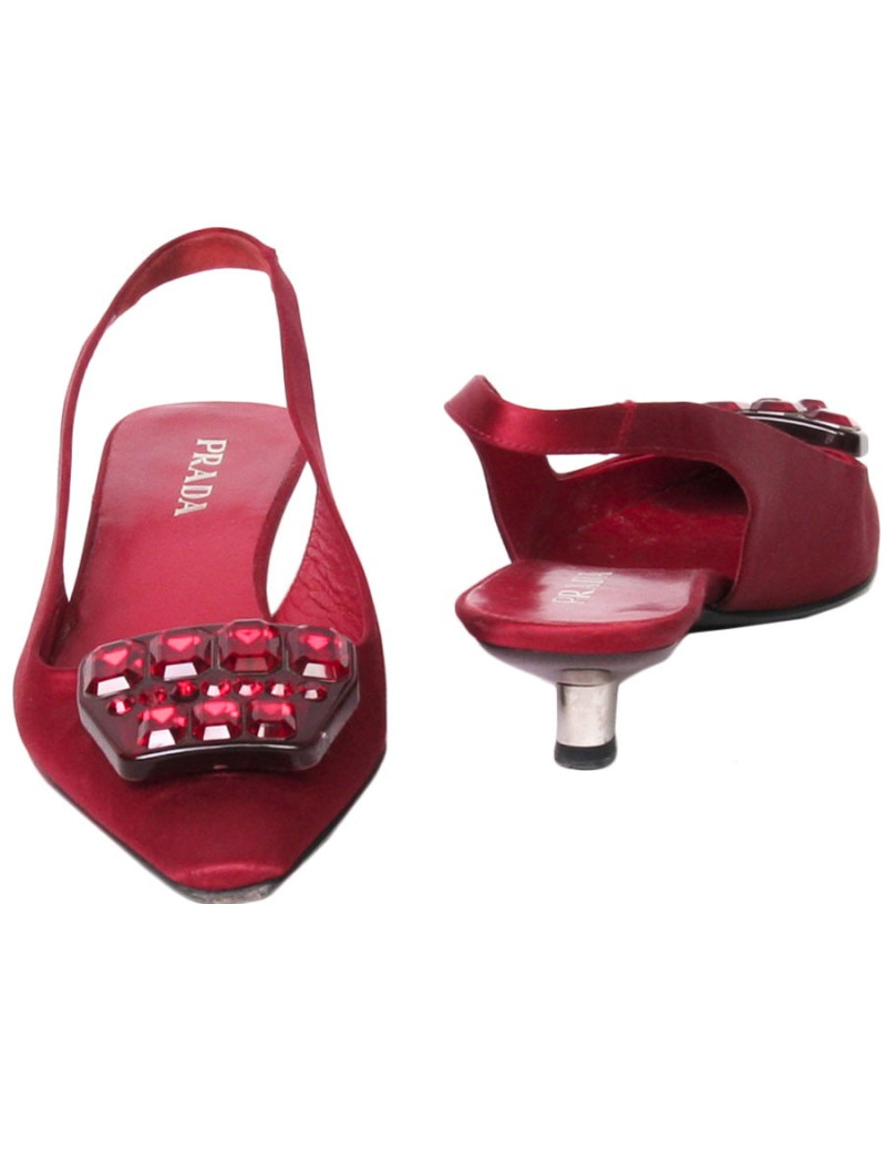 Escarpins PRADA T 36 satin rouge