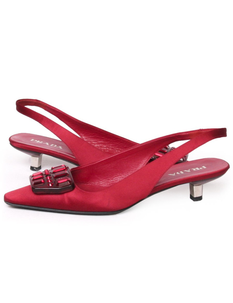 PRADA T 36 red Duchess satin pumps