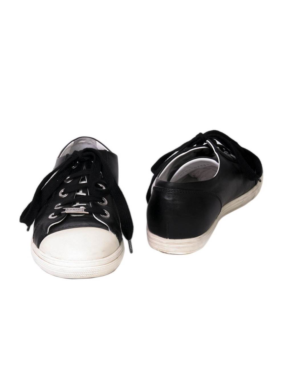 Tennis CHANEL T 38 cuir d'agneau noir