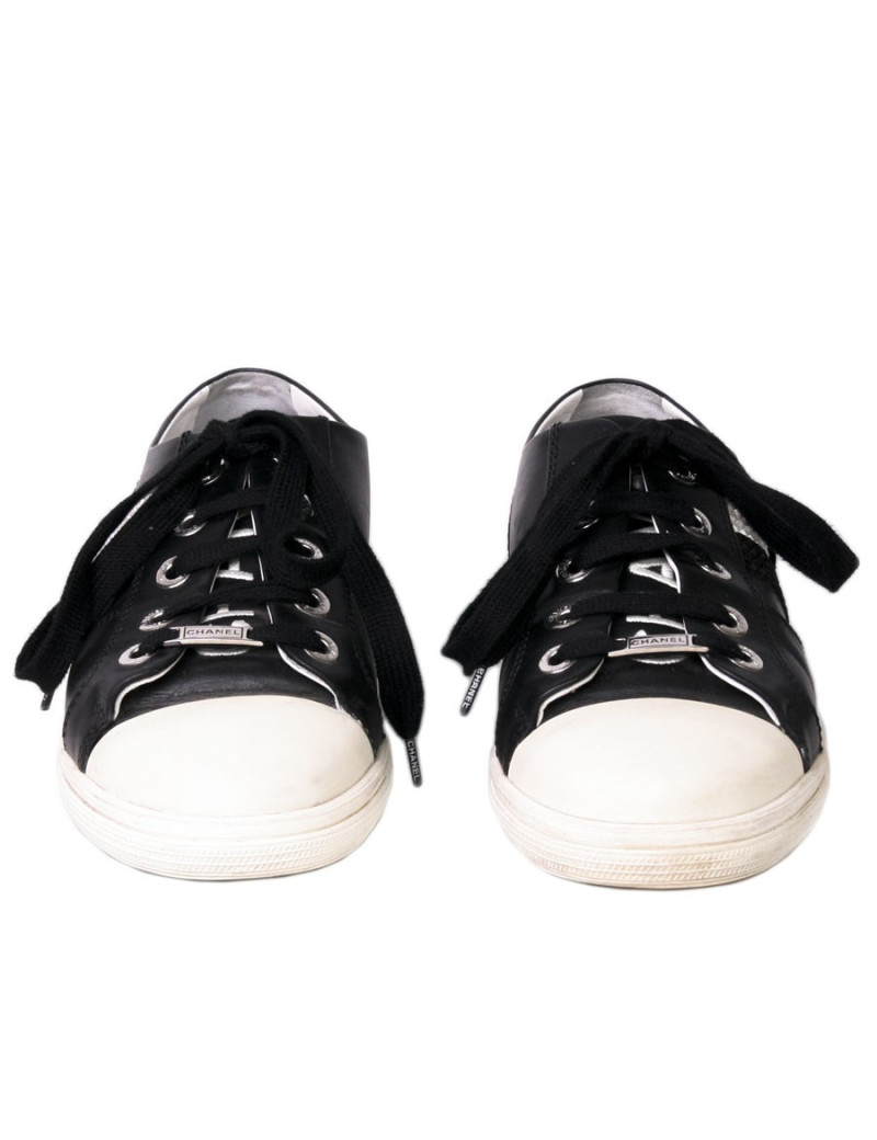 Sneakers CHANEL T 38 cuir d'agneau noir