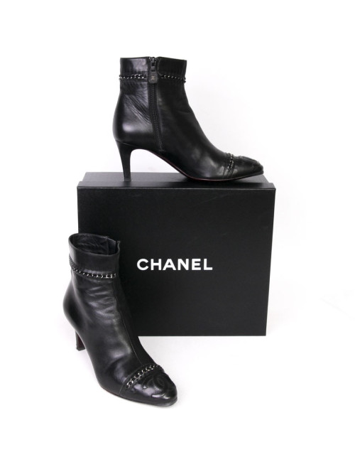 Boots CHANEL T 37.5 cuir d'agneau noir 