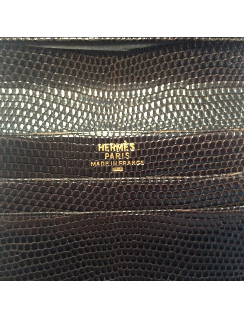 Portefeuille HERMES en serpent niloticus marron