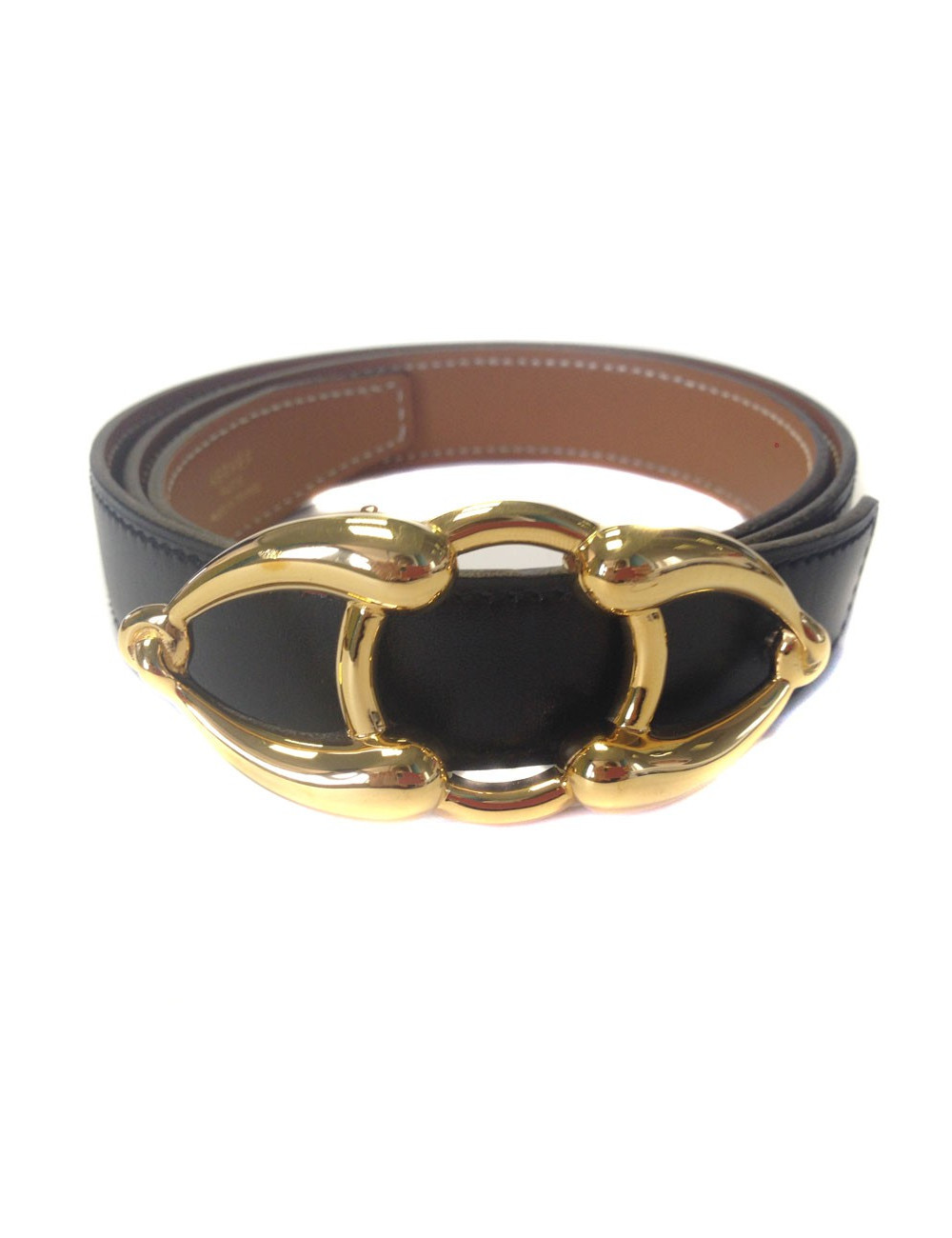 Ceinture HERMES en cuir gold et  box noir reversible