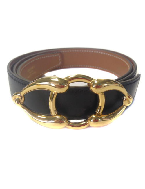Ceinture HERMES en cuir gold et  box noir reversible