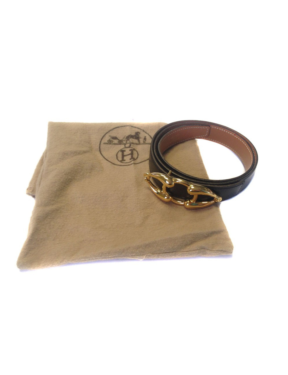 Ceinture HERMES en cuir gold et  box noir reversible