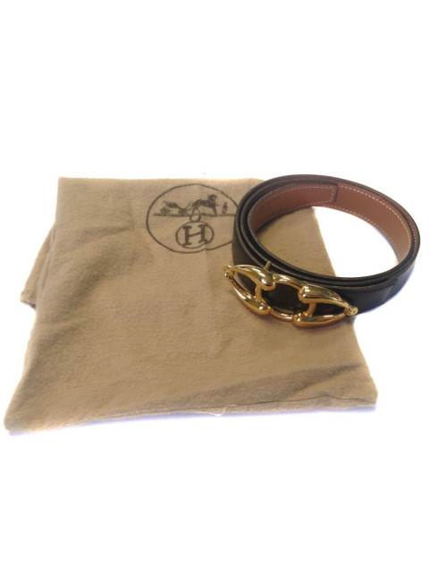 Ceinture HERMES en cuir gold et  box noir reversible