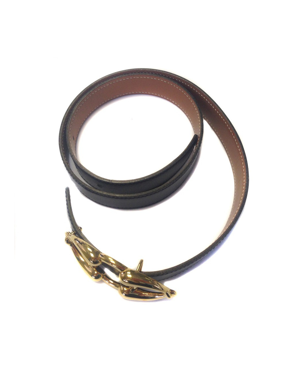 Ceinture HERMES en cuir gold et  box noir reversible