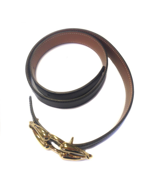 Gold and black reversible box leather HERMES belt