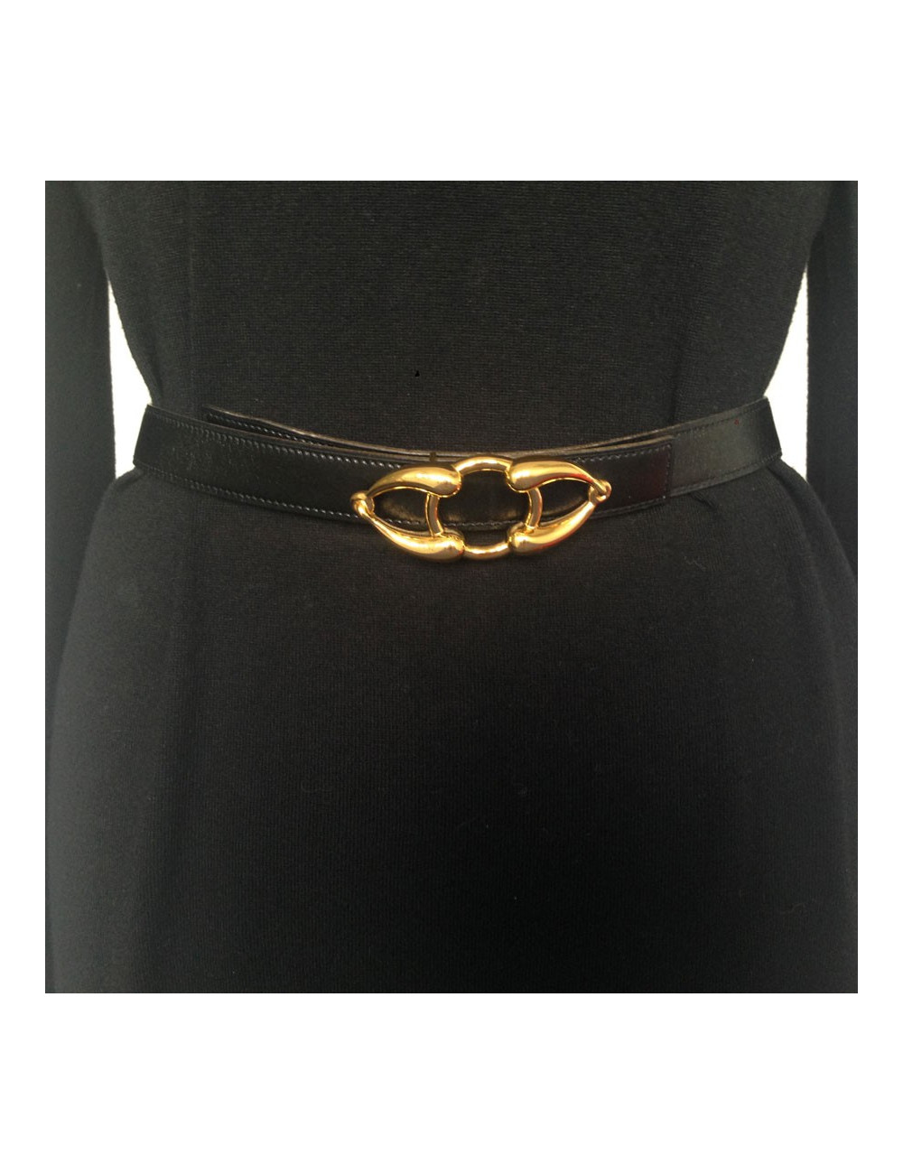 Gold and black reversible box leather HERMES belt