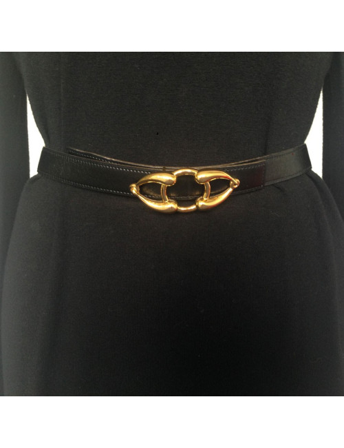 Ceinture HERMES en cuir gold et  box noir reversible