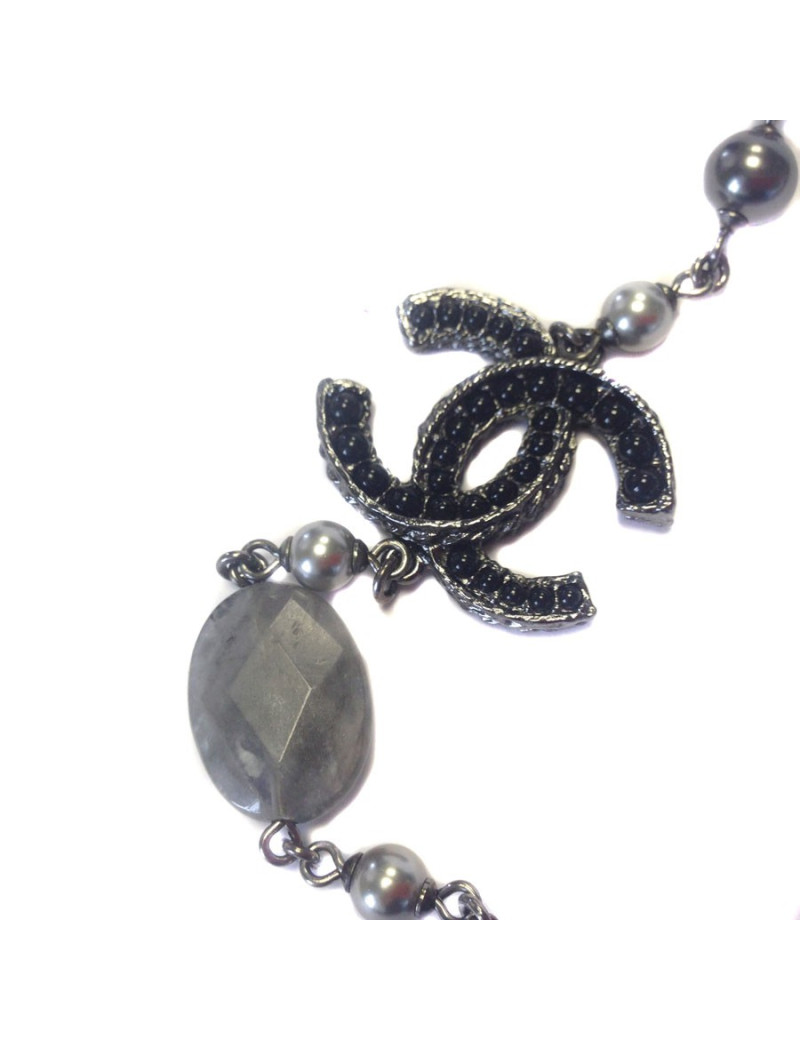 Necklace CHANEL ruthenium, steel pearls and smoked