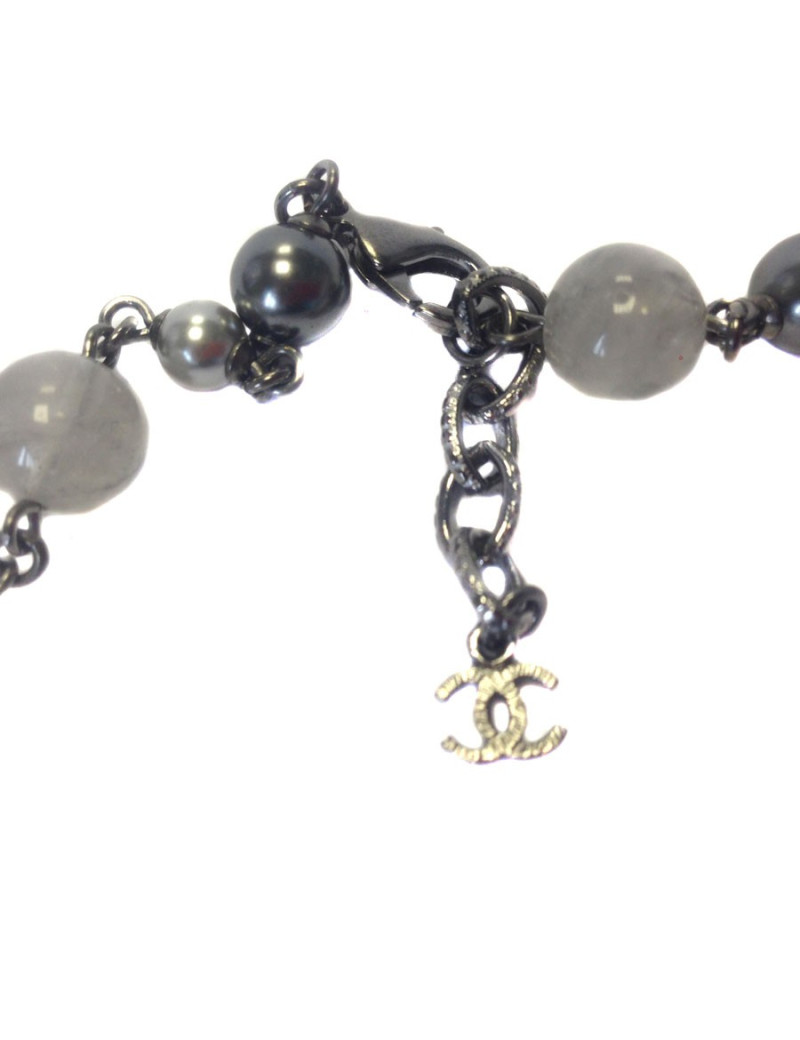 Necklace CHANEL ruthenium, steel pearls and smoked