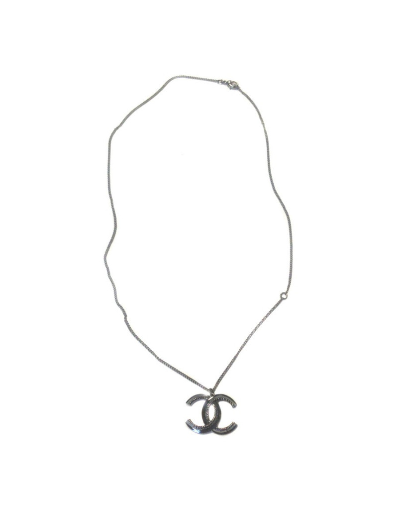 Collier CHANEL CC cranté  ruthénium