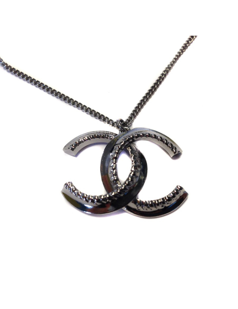 Collier CHANEL CC cranté  ruthénium