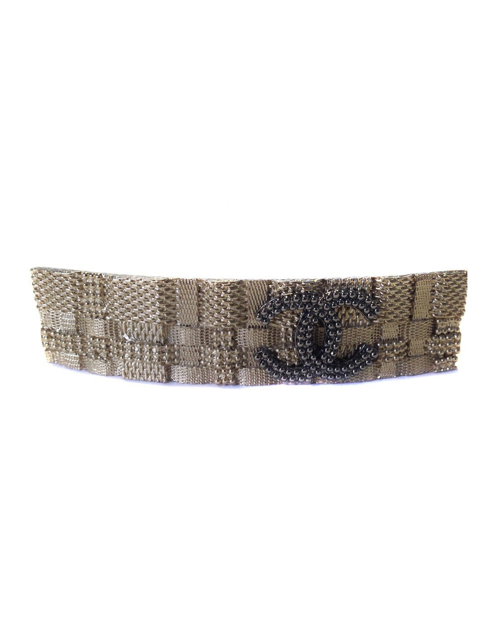 Barrette CHANEL chaînée dorée et CC argent noirci