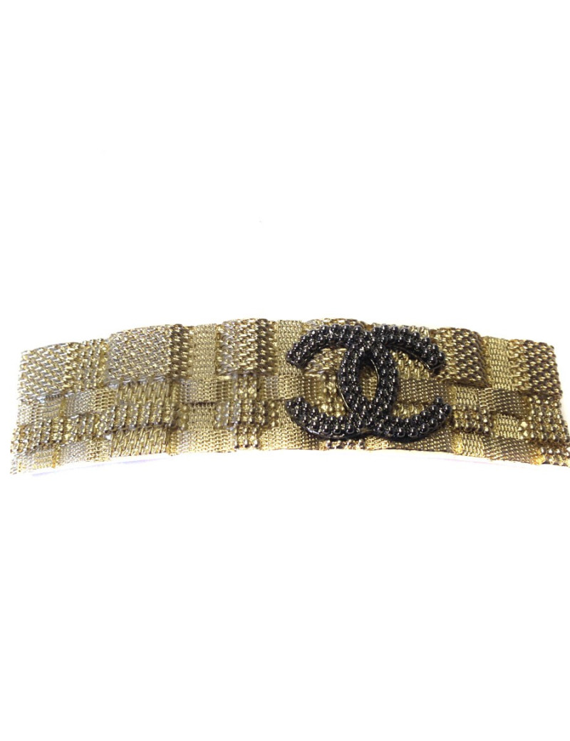 Barrette CHANEL chaînée dorée et CC argent noirci
