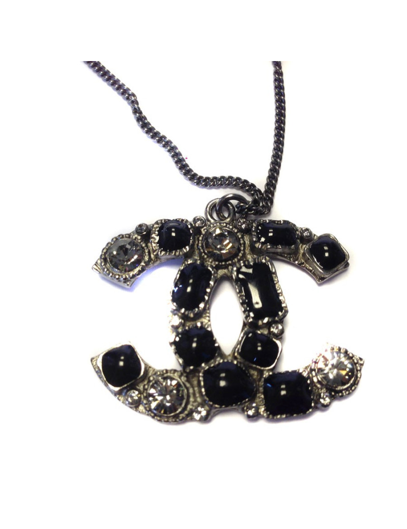 Long necklace CHANEL blackened silver metal