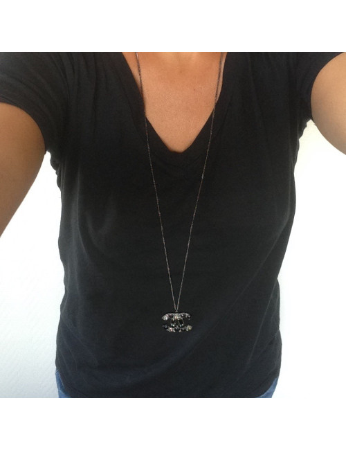 Long necklace CHANEL blackened silver metal