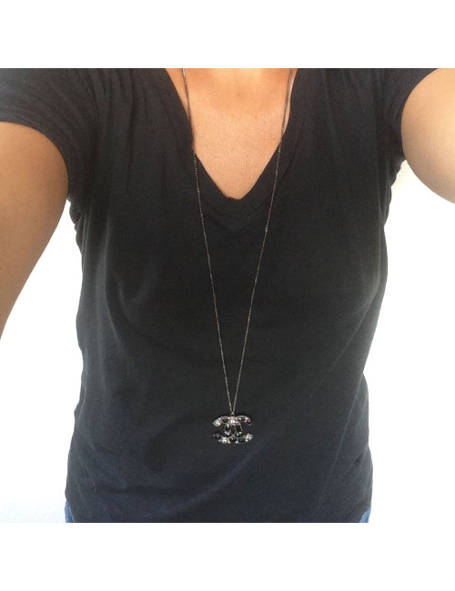 Long necklace CHANEL blackened silver metal