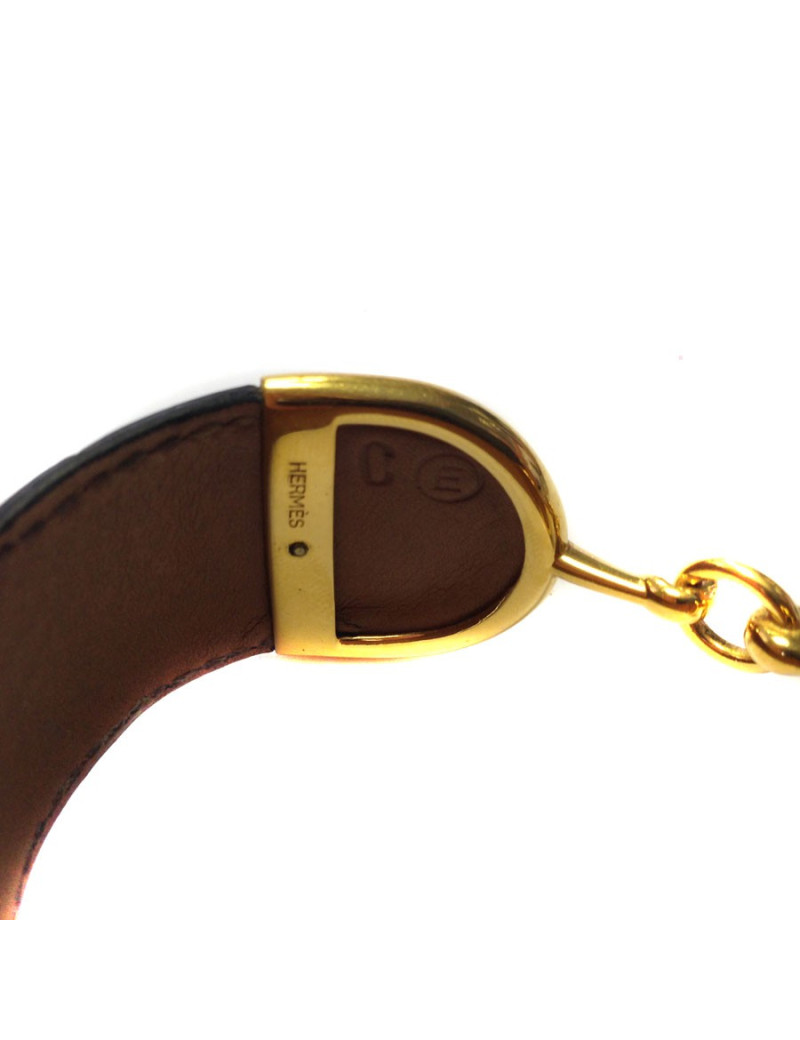 Bracelet HERMES Mors doré en crocodile noir