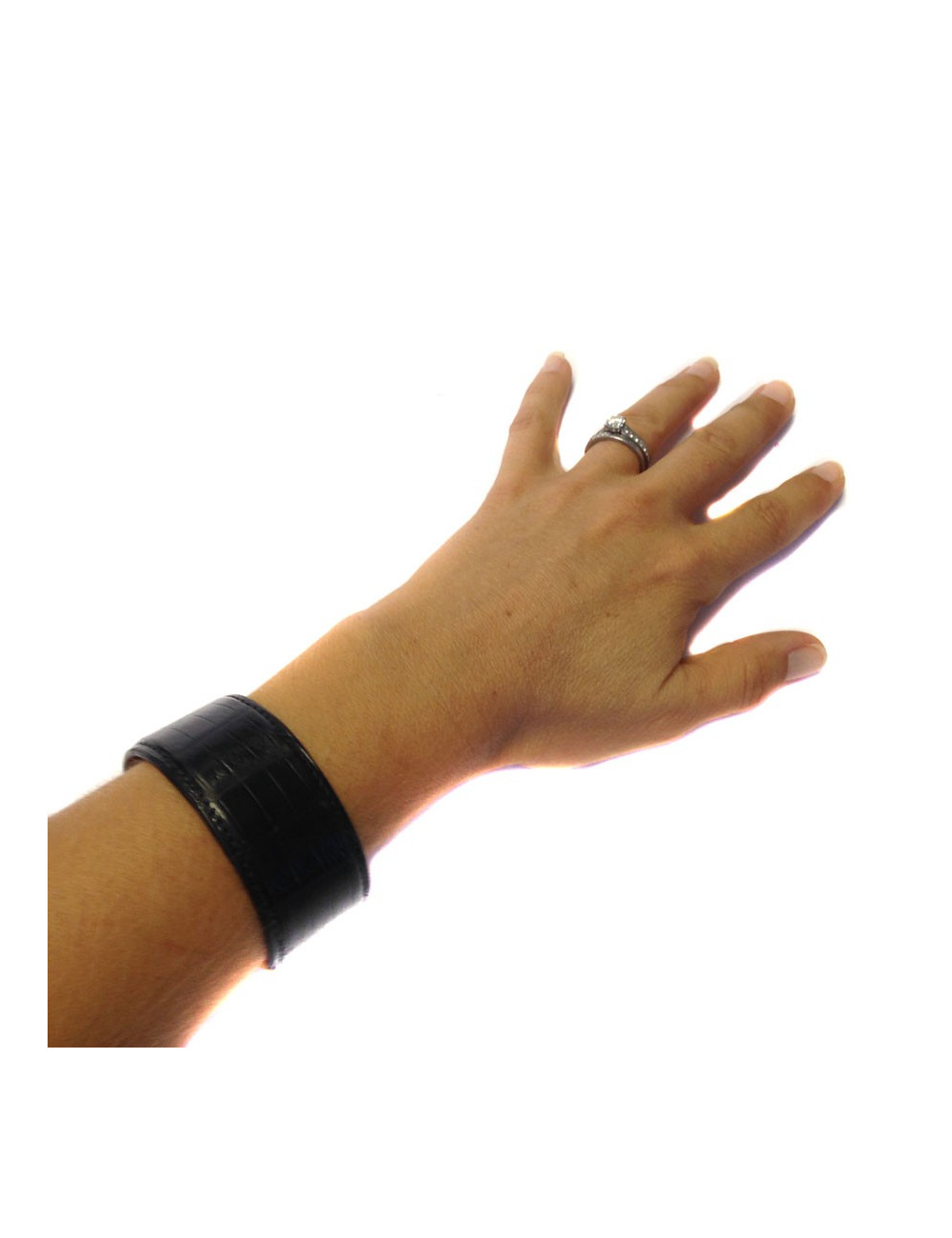 Bracelet HERMES Mors doré en crocodile noir