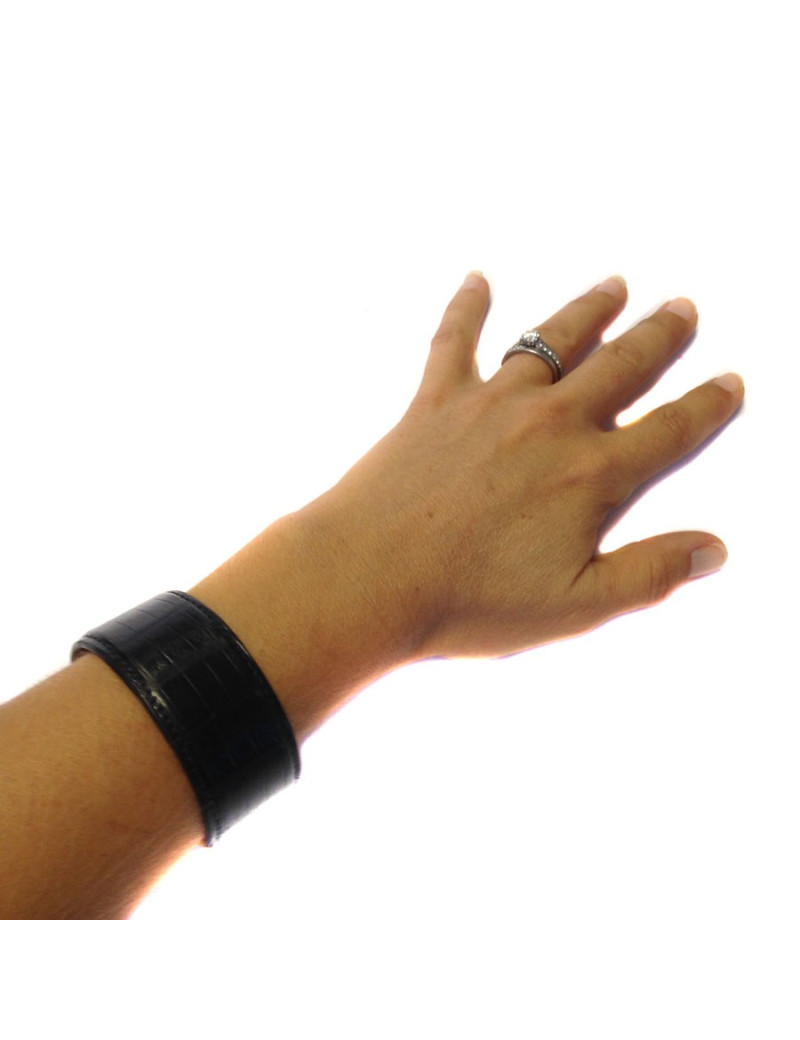 Bracelet HERMES Mors doré en crocodile noir