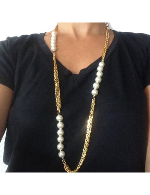 CHANEL vintage chains necklace and Pearly beads