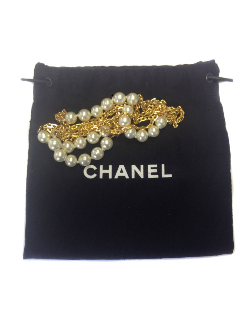 Sautoir CHANEL vintage chaines et perles nacrées