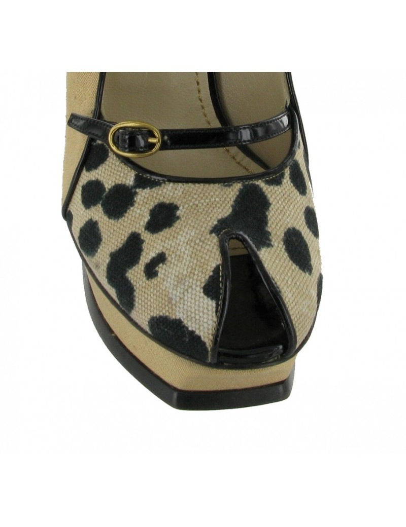 Escarpins open toe YVES SAINT LAURENT T37,5 soie beige et léopard