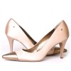 Couture CHANEL T 39 old pink satin and leather shoes bronze
