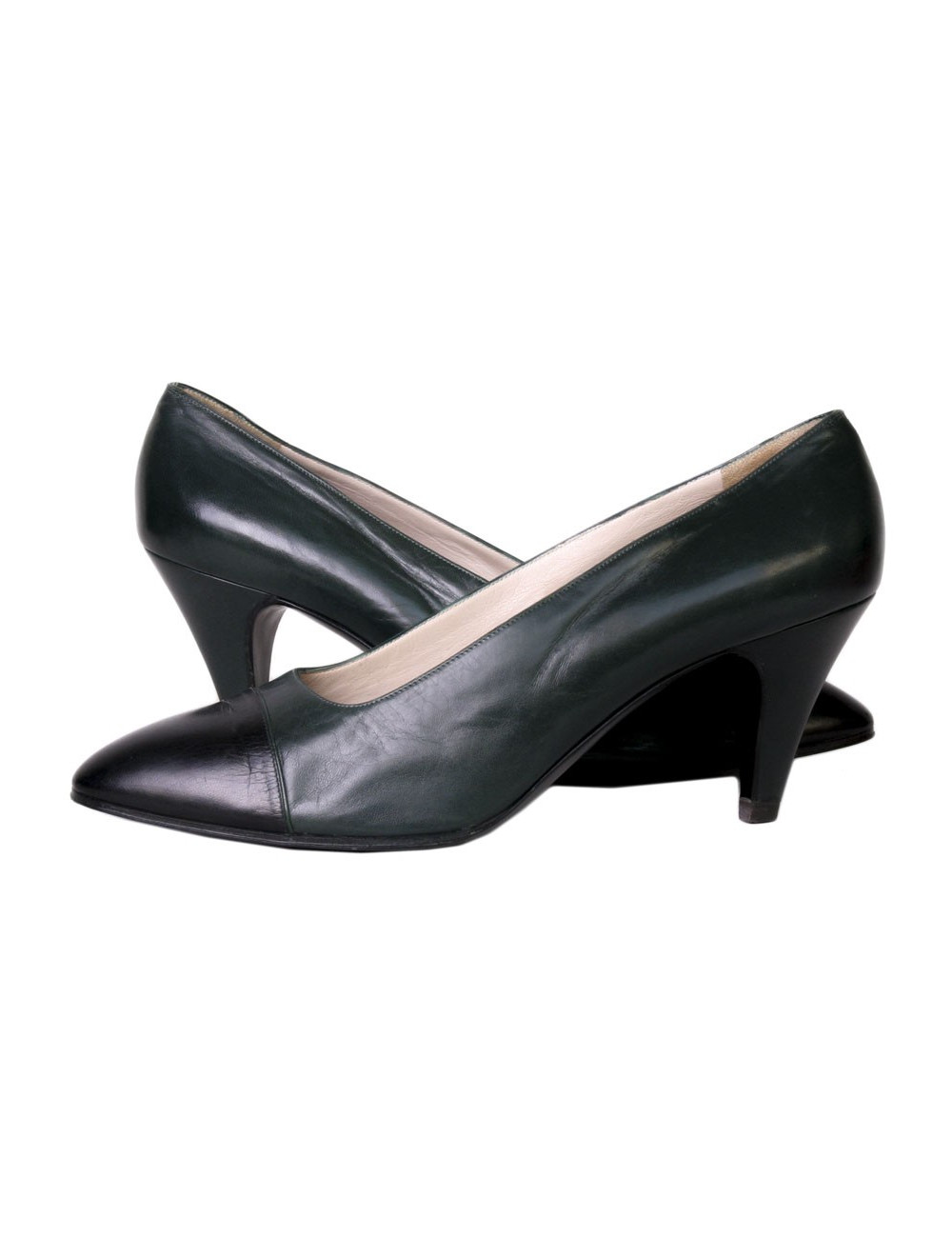 Escarpins CHANEL T38 cuir bicolore vert et noir