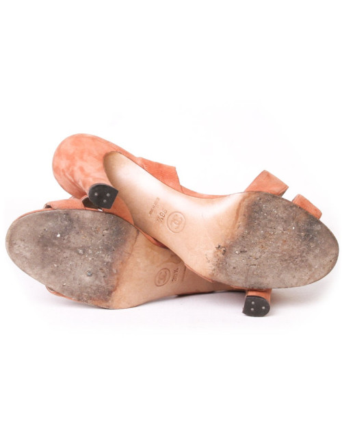 Sandales CHANEL T38,5 suédine corail