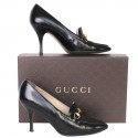 Pumps GUCCI T 39.5 black leather with gold bits