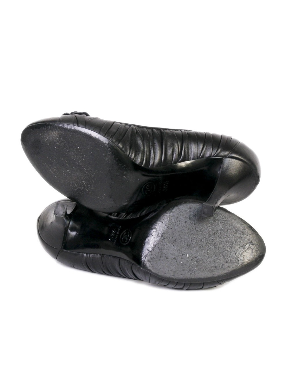 CHANEL shoes 38.5 T black lambskin with camellias