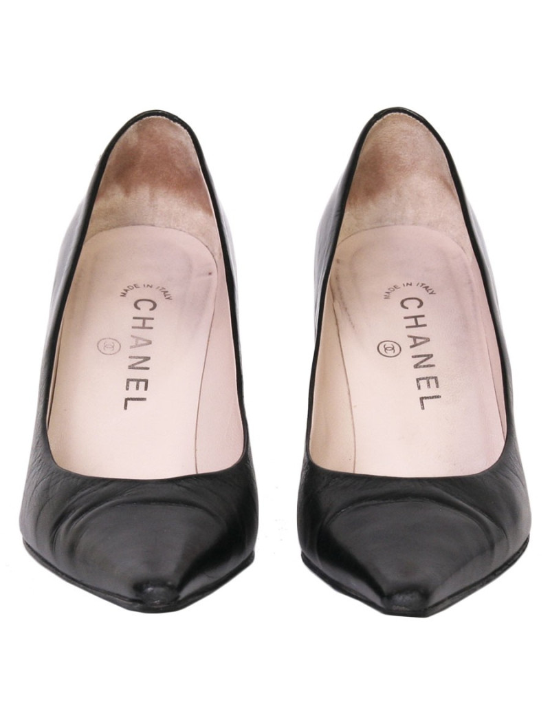 Escarpins CHANEL T 36.5 cuir d'agneau lisse noir